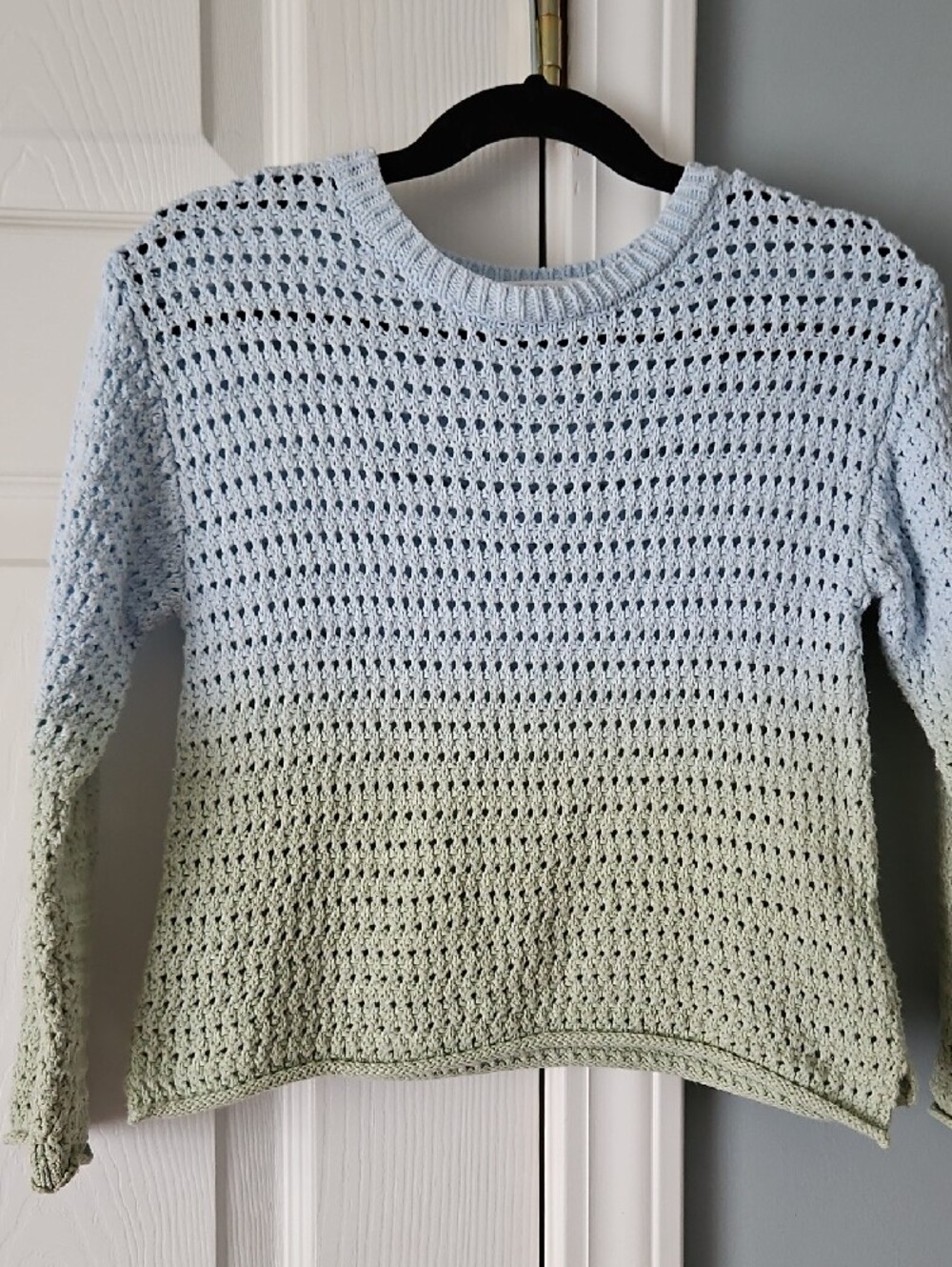 Zara Light Blue and Sage Green Crochet Crew Neck Sweater/shorts - Picture 3 of 6